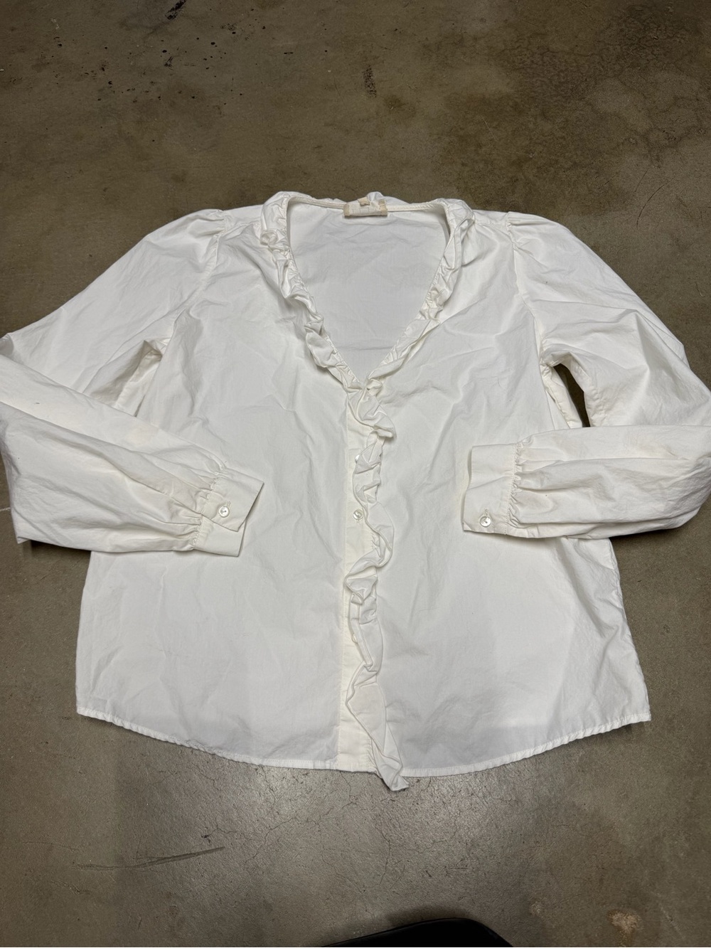 Sezane White Ruffled Button-Down Blouse - Picture 3 of 5